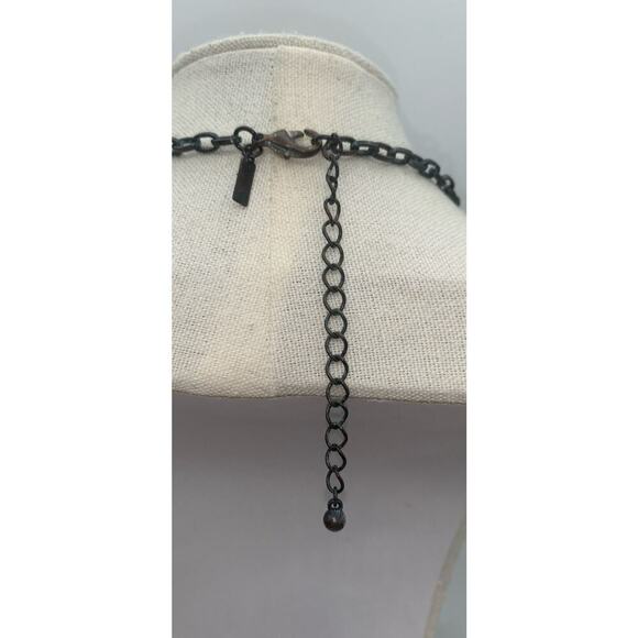 Shyanne Dark Silver Tone Feathers Faux Turquoise Beads Multi Layer Necklace - Picture 4 of 6